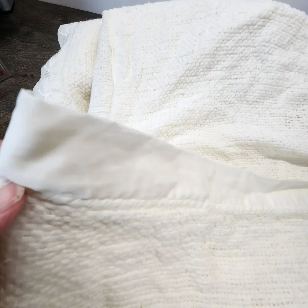 Vtg Light Weight Ivory Blanket Satin Trim Floral Embroidery Approx. 76